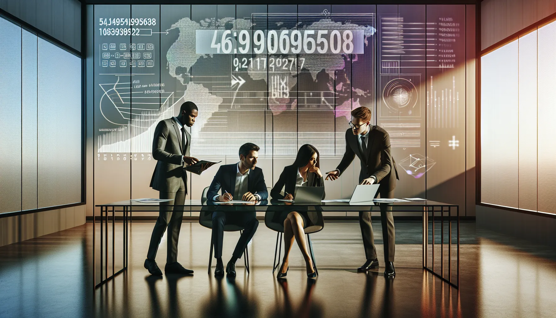 diverse team discussing the significance of a specific number in a modern office.