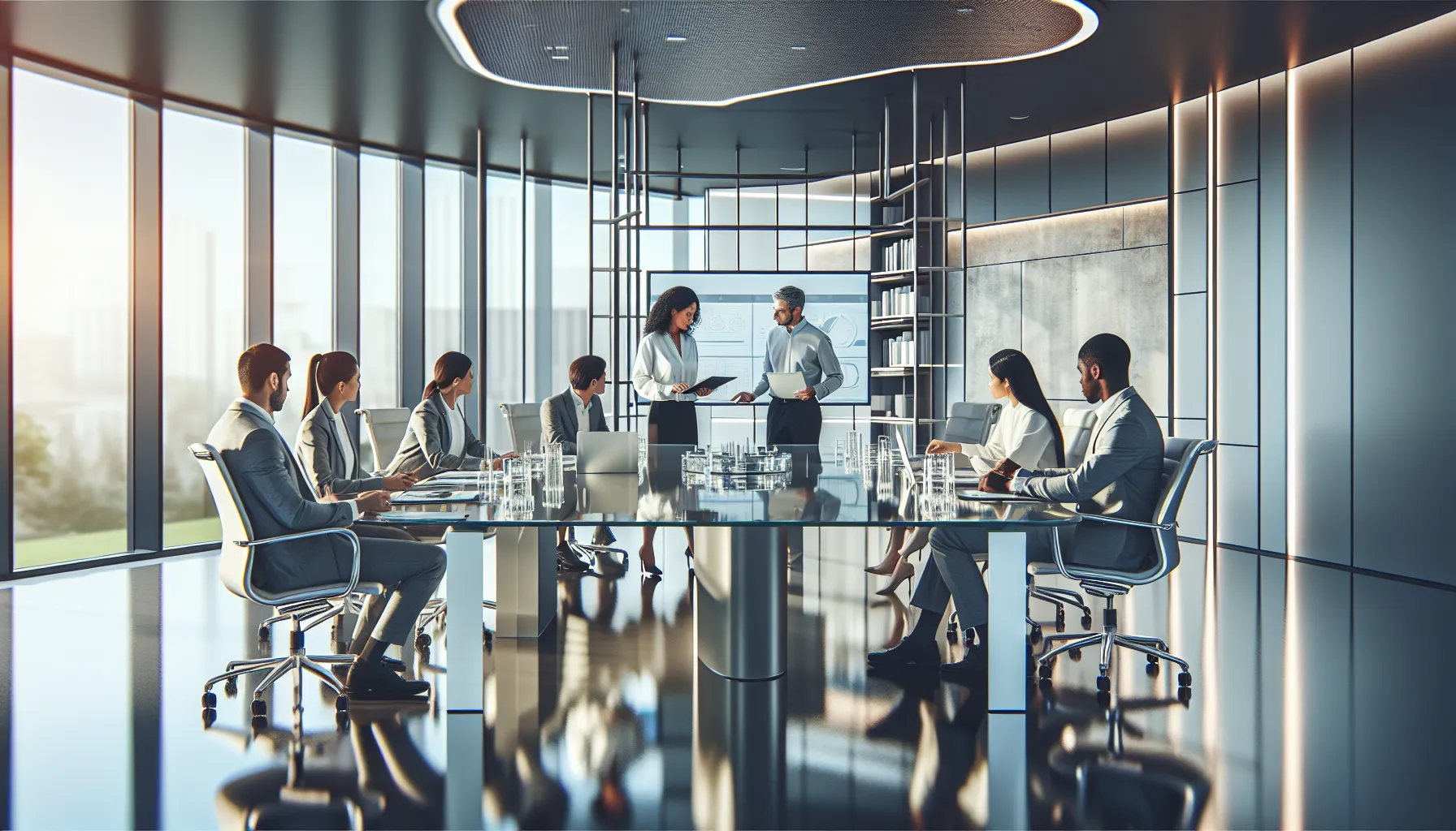 diverse pharmaceutical team discussing in a modern conference room.