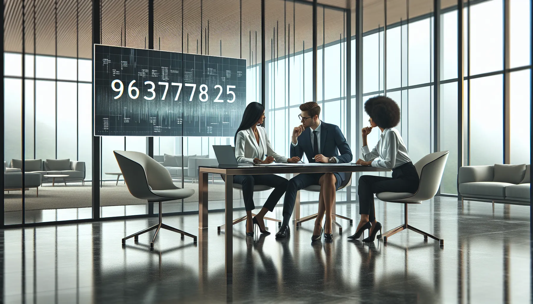 diverse professionals discussing data analysis in a modern office.