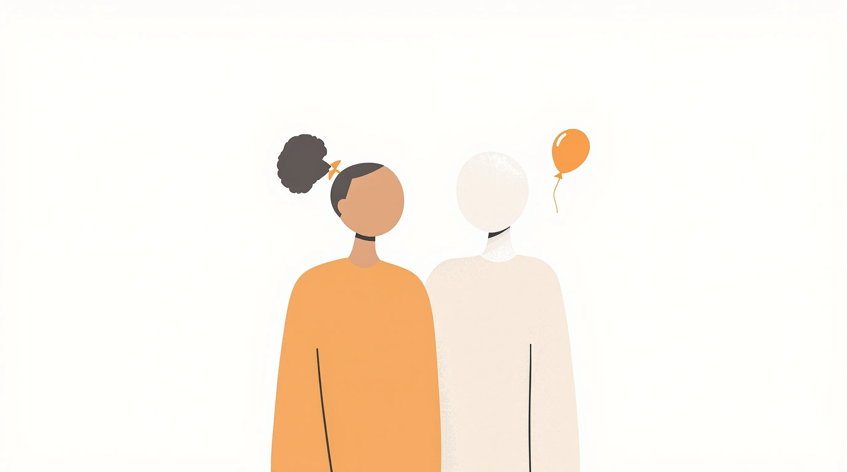 Two simple silhouettes standing together with a minimal birthday cake icon on clean background.