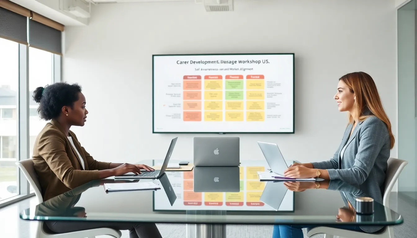 diverse professionals collaborating on career development strategies.