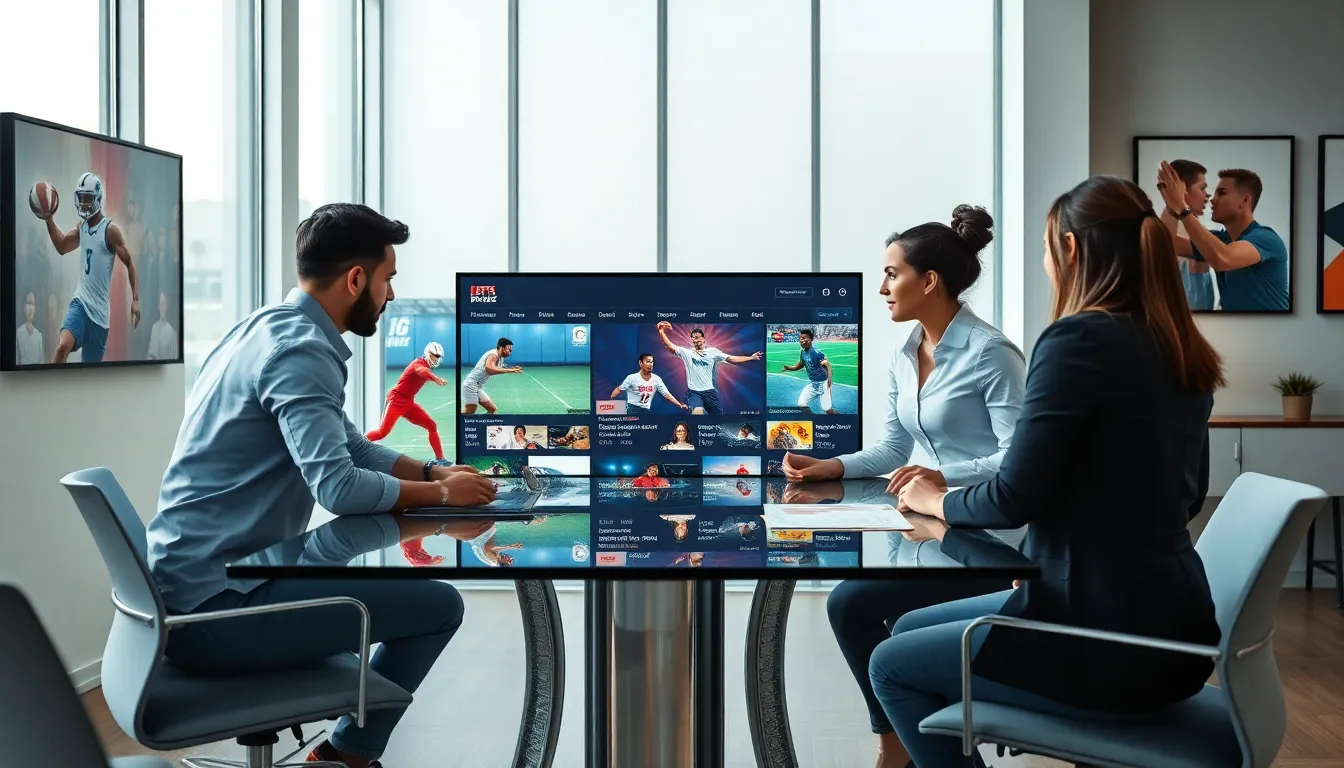 diverse team collaborating on sports news in a modern office.