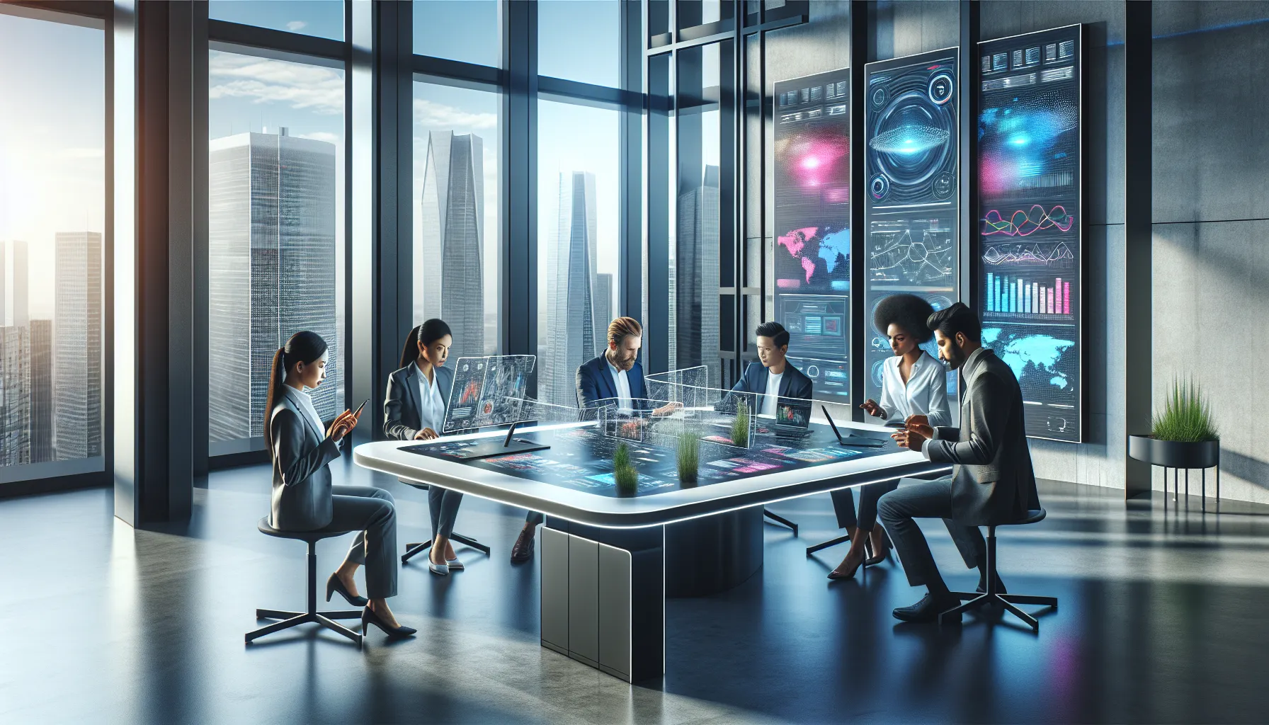 diverse team collaborating in a modern office reflecting connectivity.