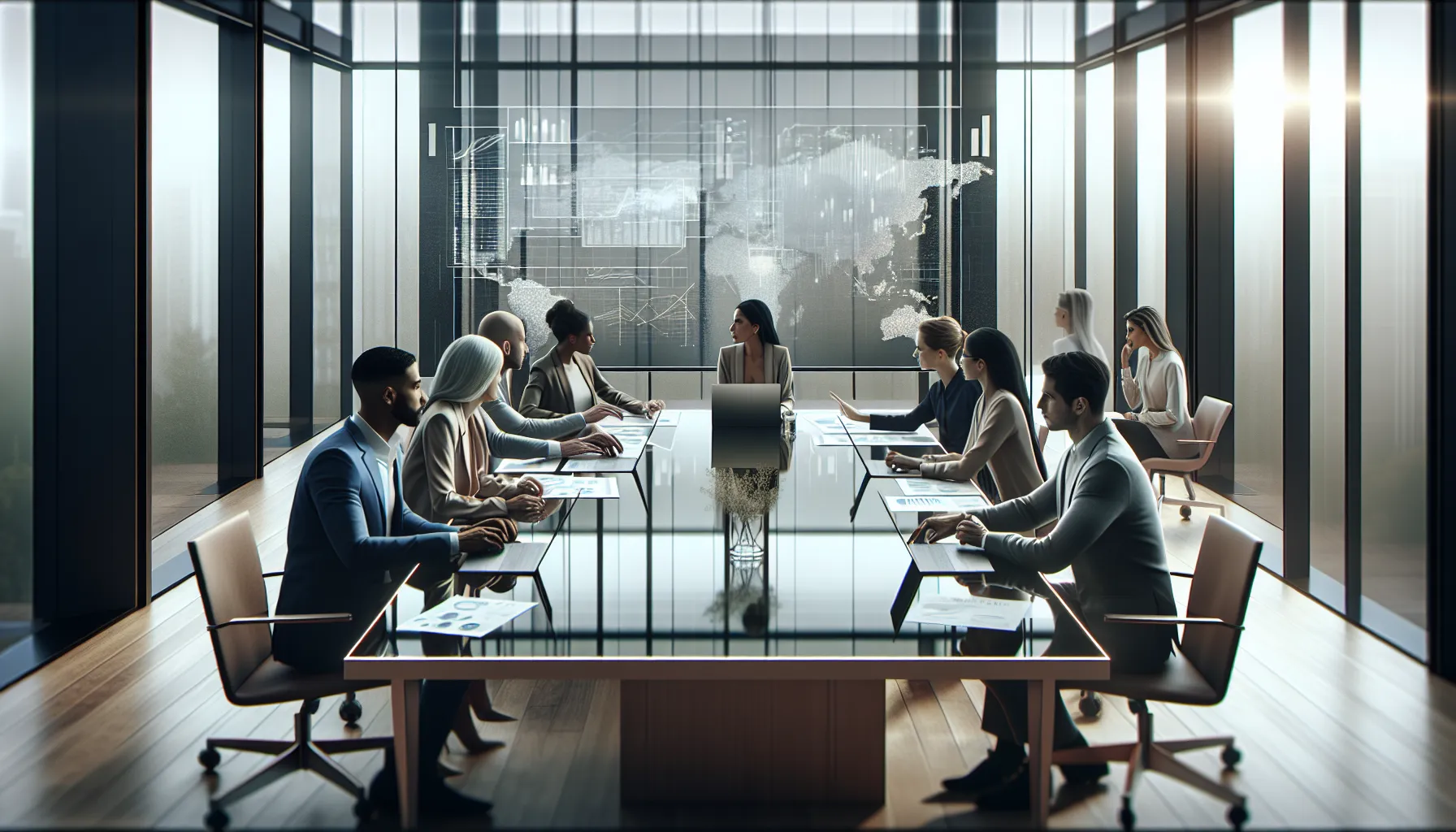 diverse team collaborating in a modern workspace.