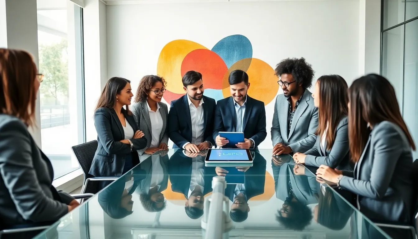 diverse professionals discussing work-life balance in a modern office.
