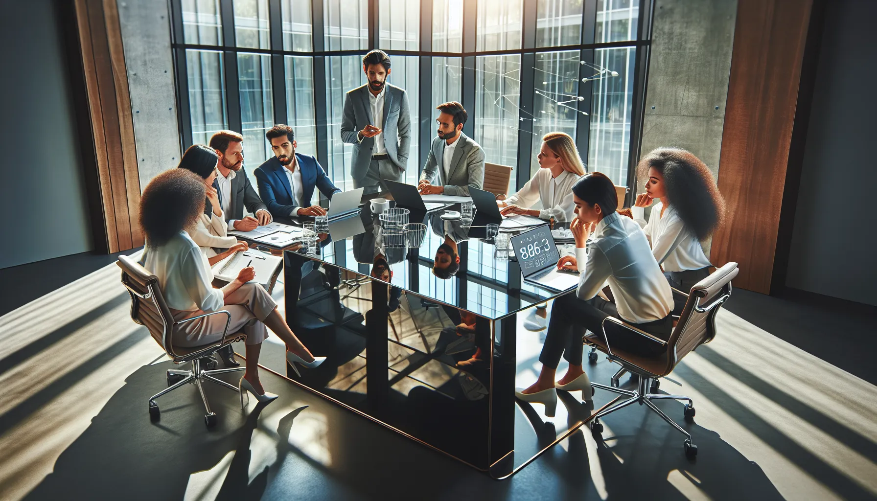 diverse professionals discussing customer service in a modern office.