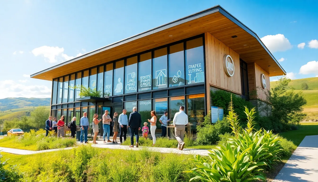 a modern eco-friendly retreat surrounded by greenery.