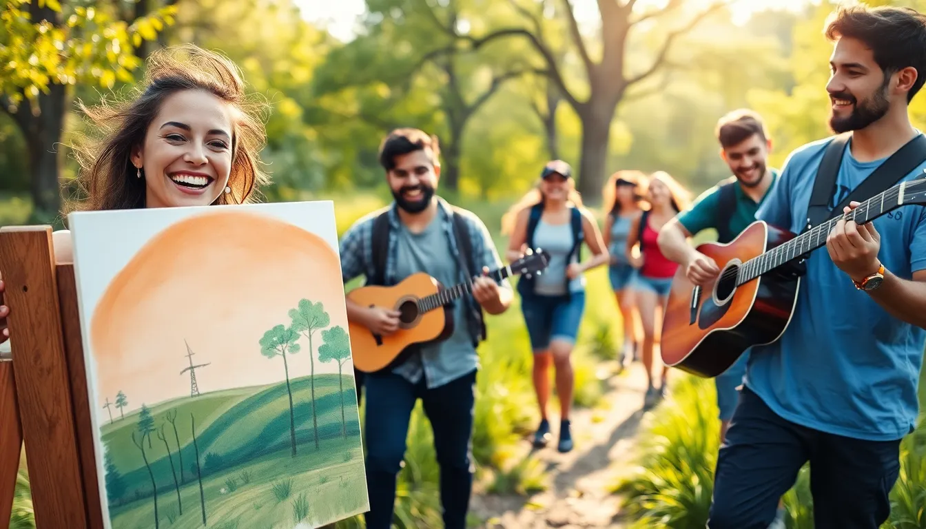 diverse group celebrating life through art and outdoor activities.