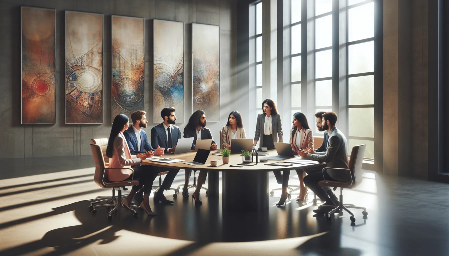 diverse team collaborating in a modern office setting.