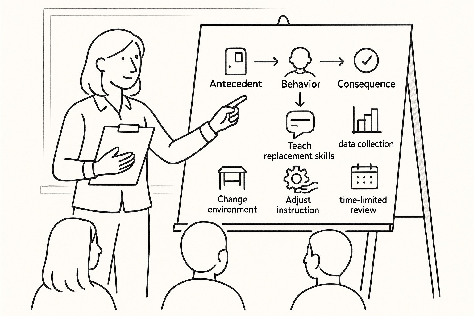 Teacher pointing to a behavior intervention flowchart beside a student in classroom. - Can A Child Have A Behavior Intervention Plan BIP Without An IEP What Parents Need To Know In 2026