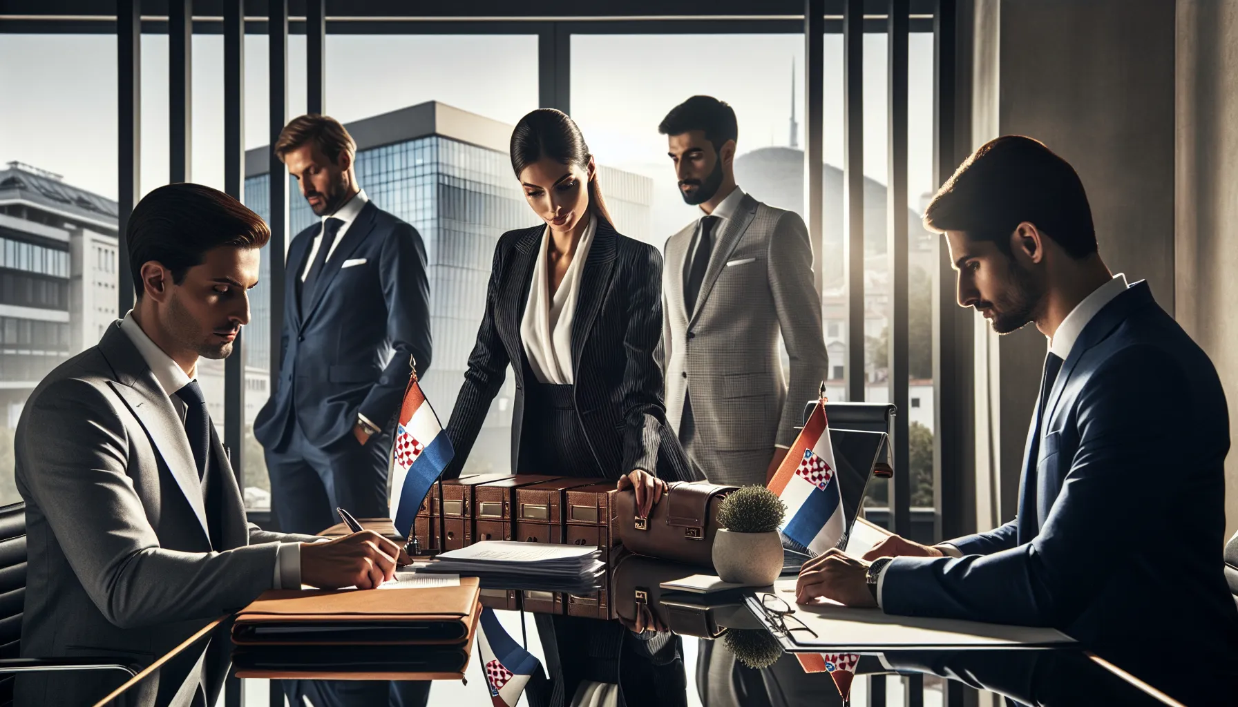 Professional signing legal documents in modern Croatian office setting