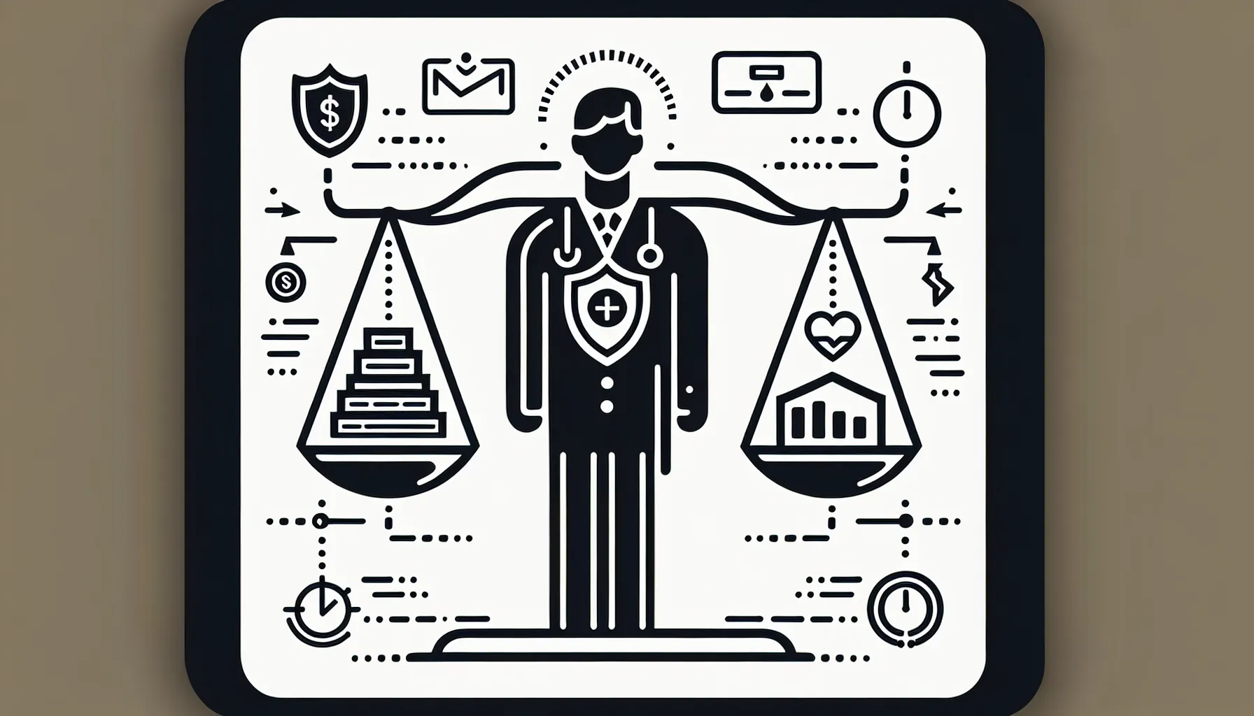 Physician holding a balance scale labeled Base, RVU, and Quality/Incentive.