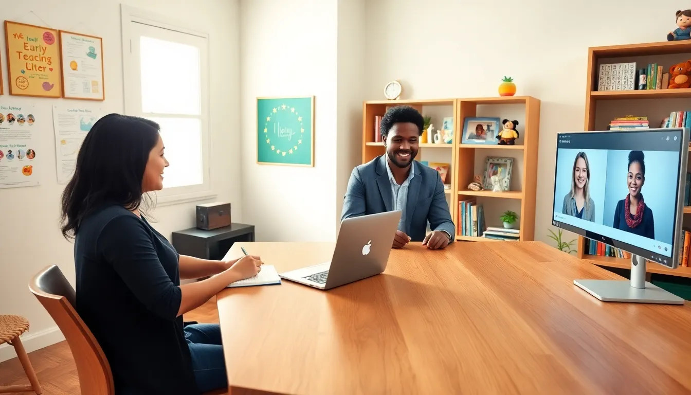 diverse group studying early childhood education online at home.