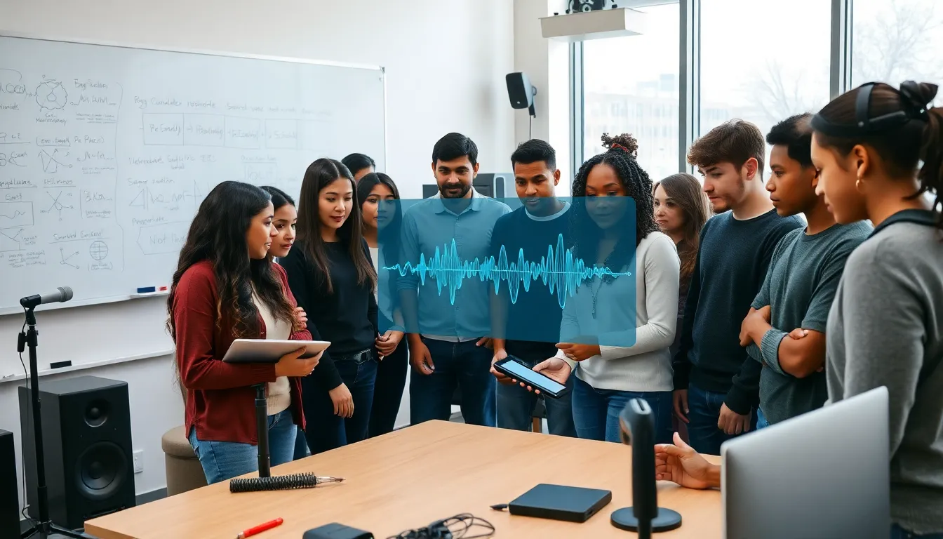 students exploring sound waves in a modern classroom.