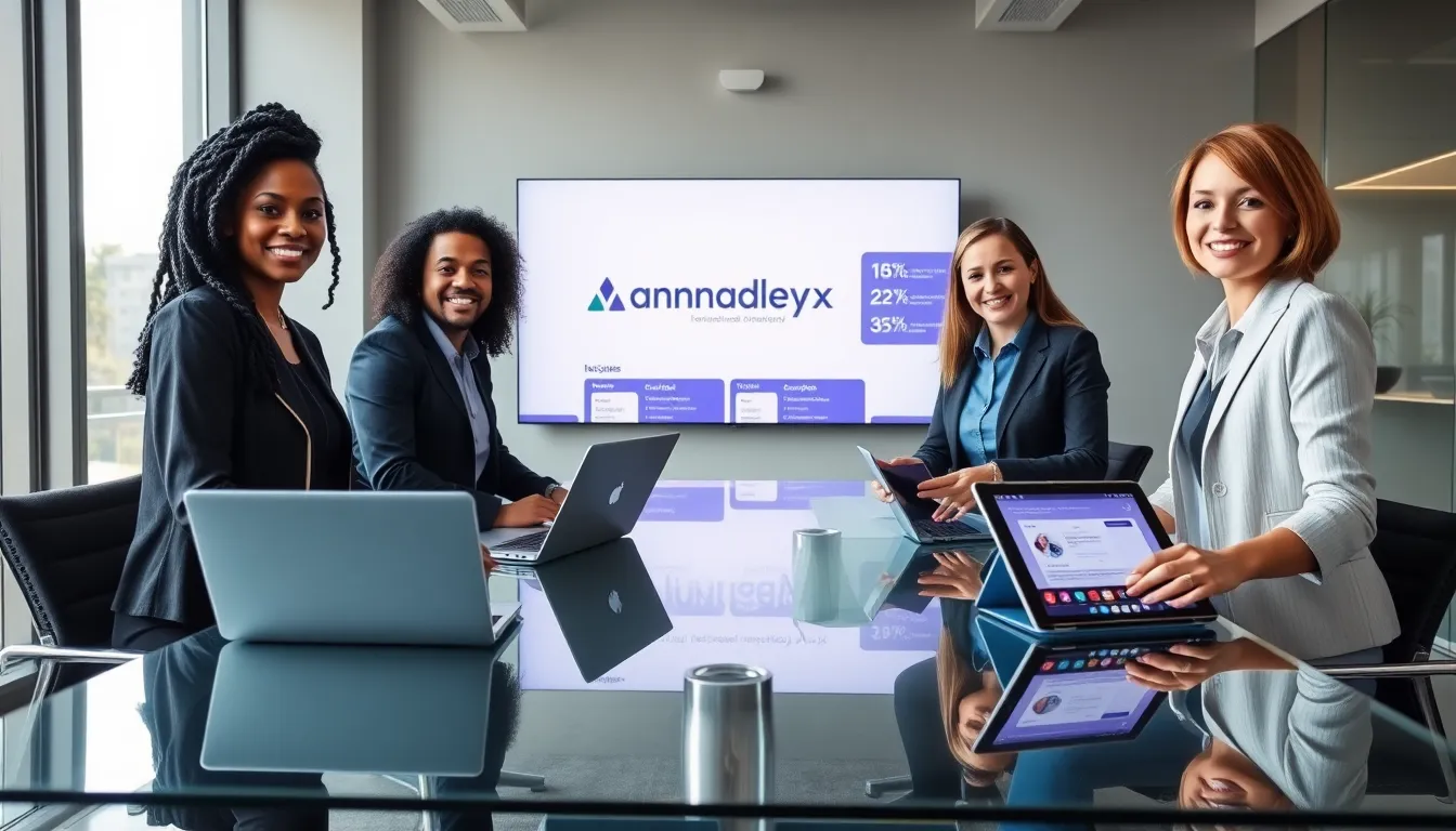 diverse team discussing Annamalleyx in a modern office.