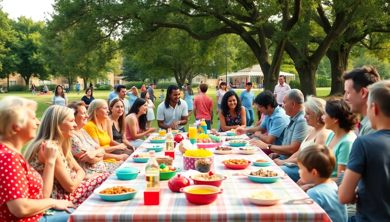 A diverse group enjoying a thrifty outdoor picnic event.
