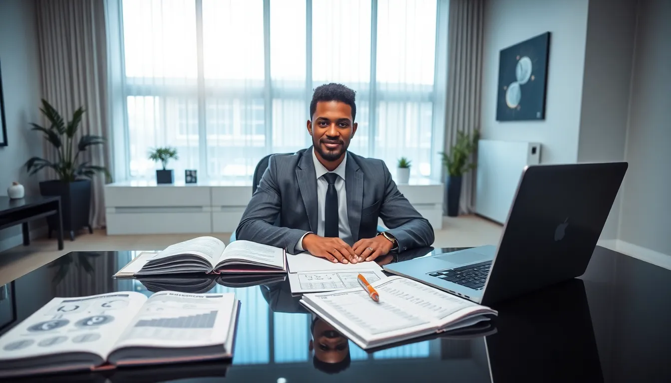 person studying numerology in a modern office setting.