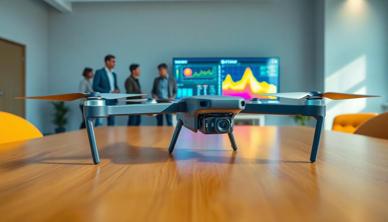 A modern drone with a Raspberry Pi Zero in a collaborative workspace.