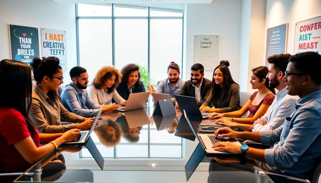 diverse team collaborating in a modern office space.
