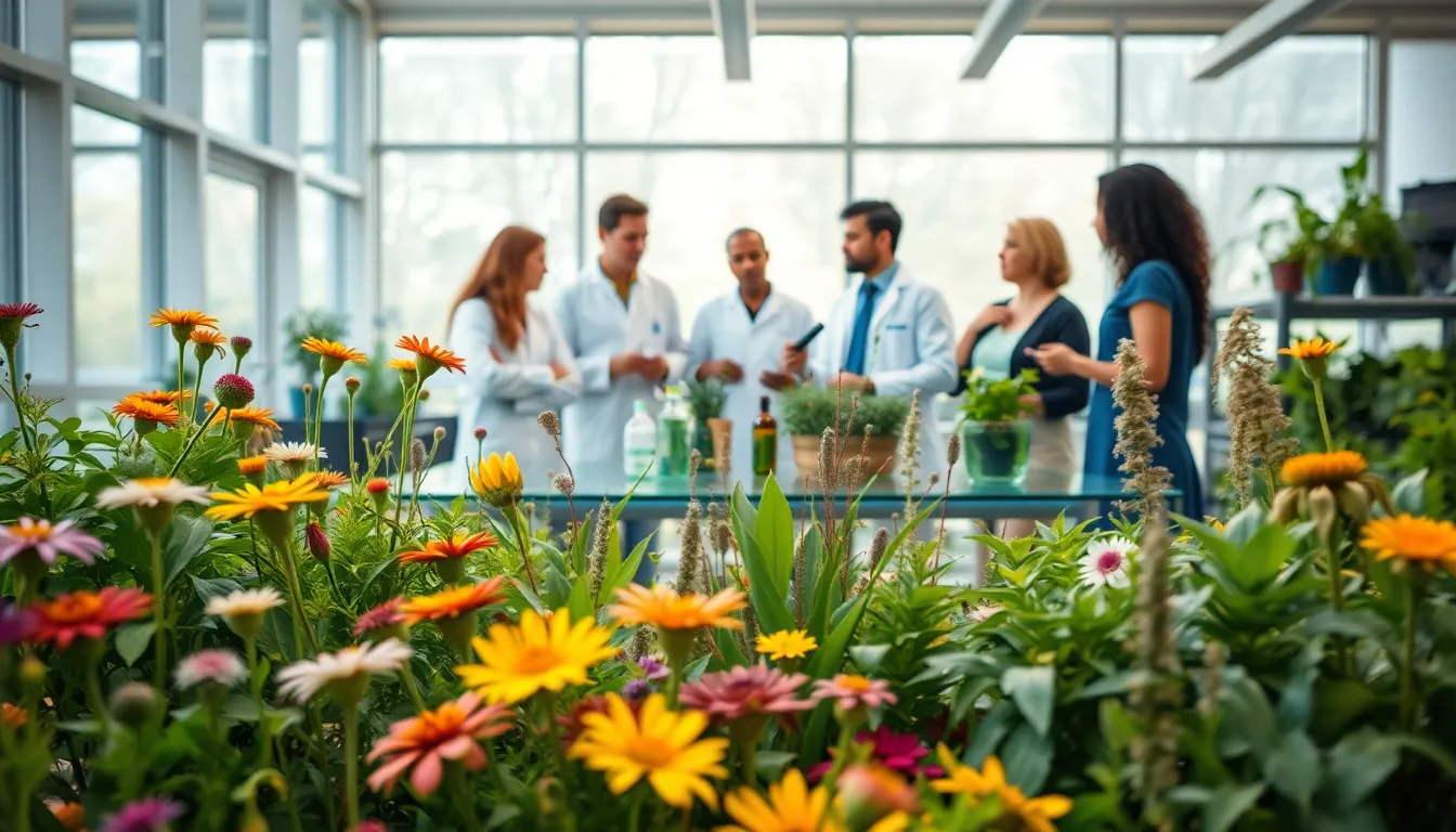 diverse plants in a modern research setting, highlighting conservation efforts.