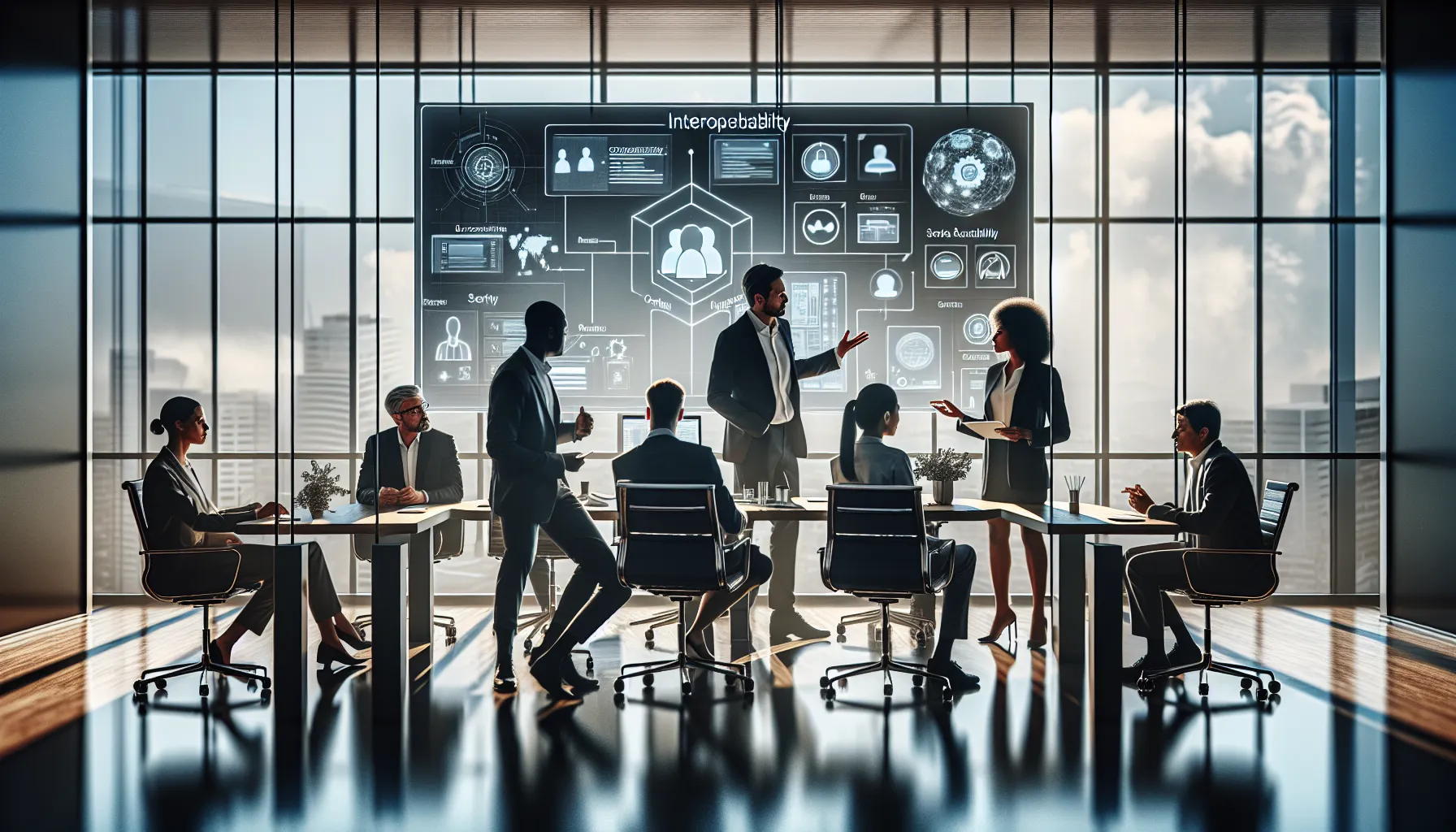 diverse professionals collaborating in a modern tech workspace.
