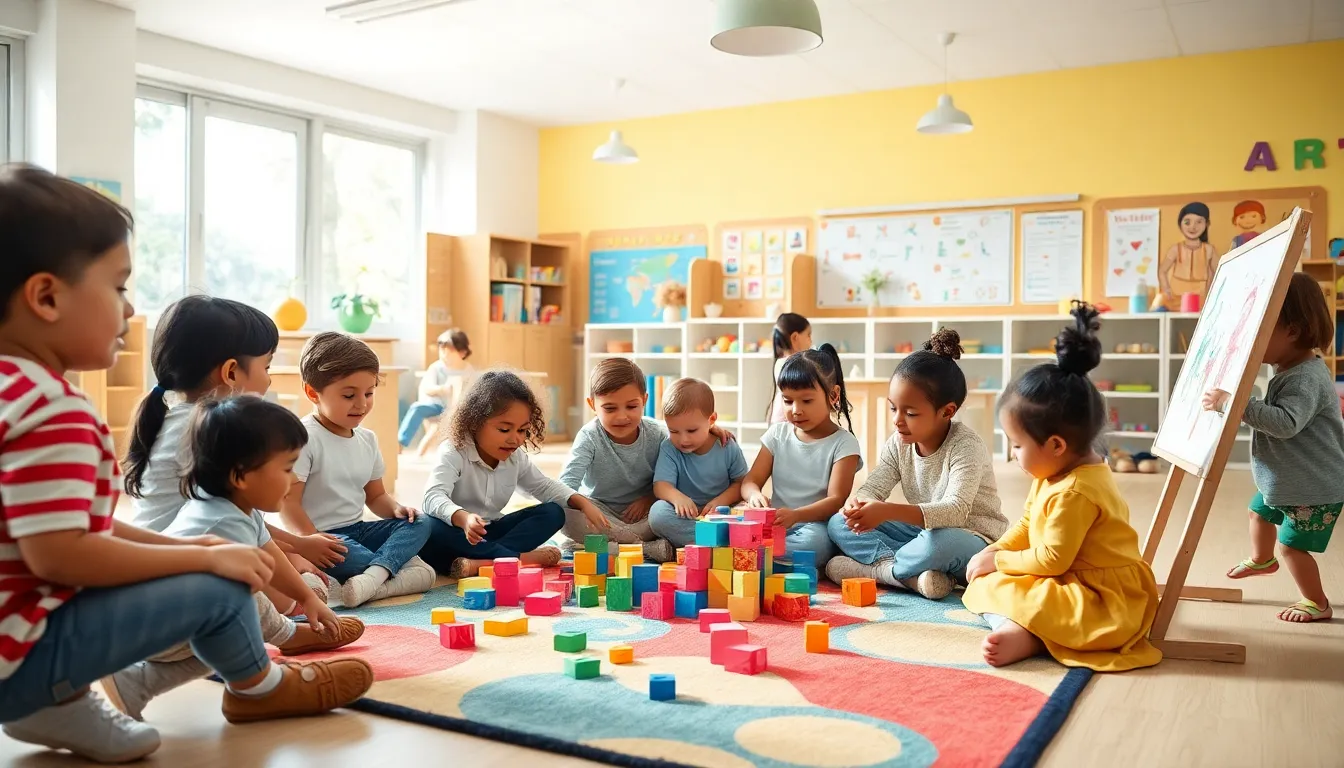 diverse preschool children engaged in creative educational activities.