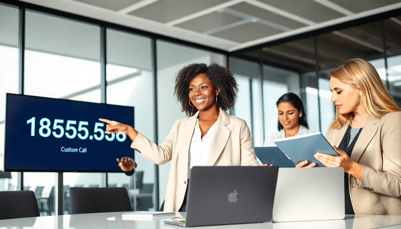 diverse professionals discussing telecommunications in a modern office.