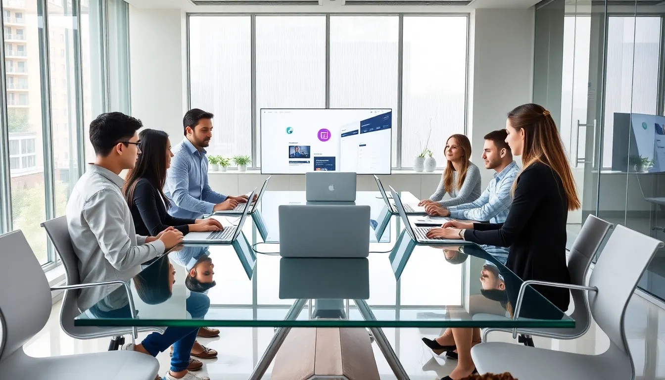diverse team collaborating in a modern office setting.