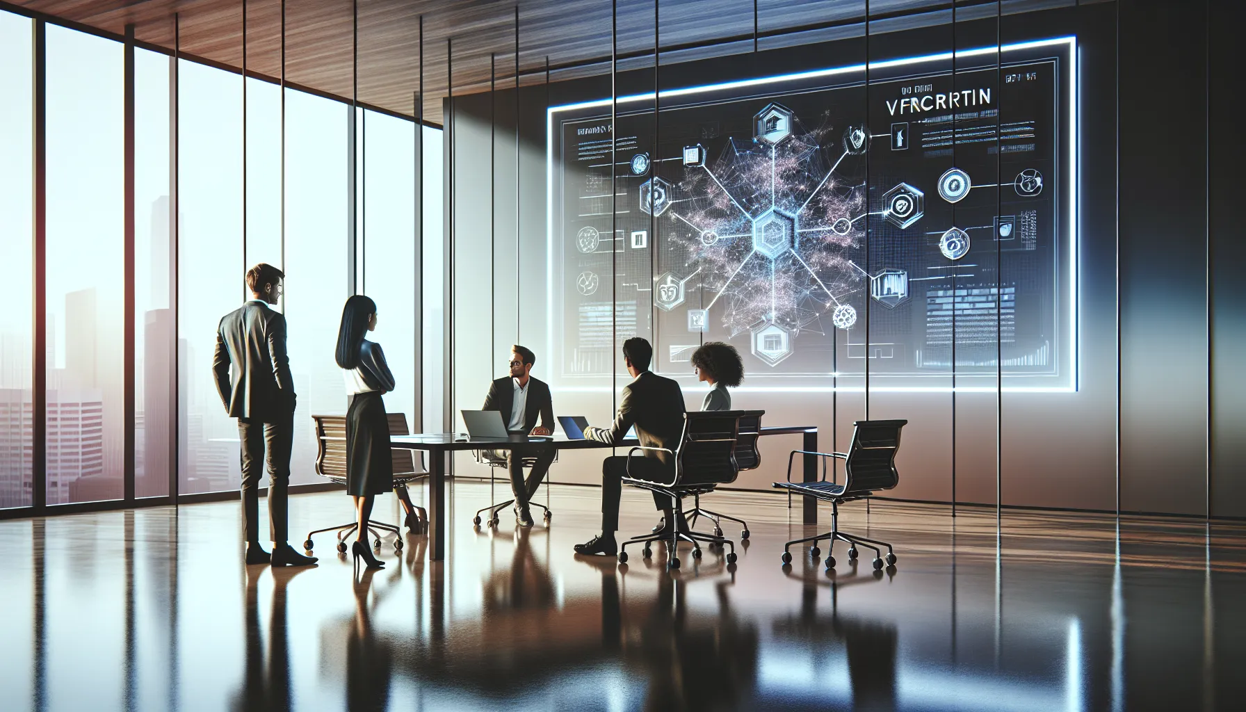 diverse professionals collaborating in a modern office setting.