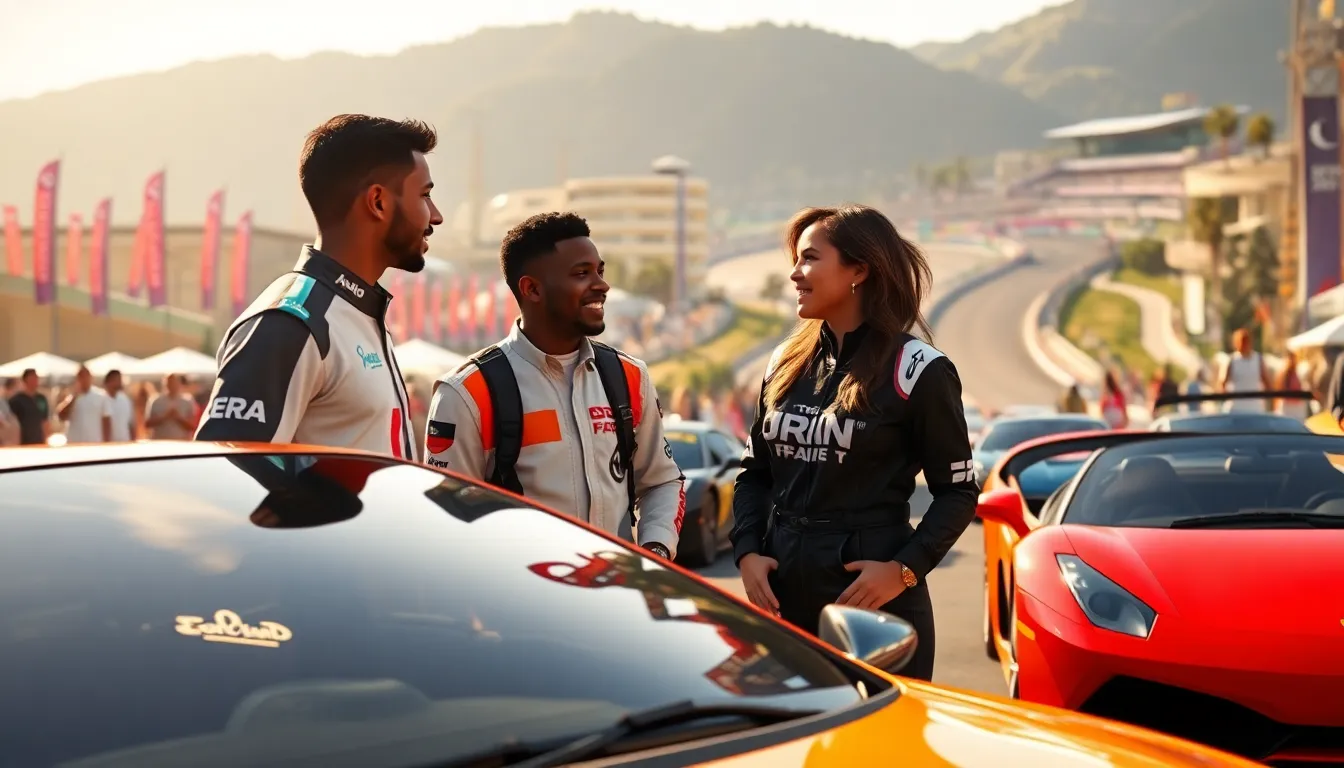 Diverse racers enjoying a vibrant Forza Horizon festival atmosphere.