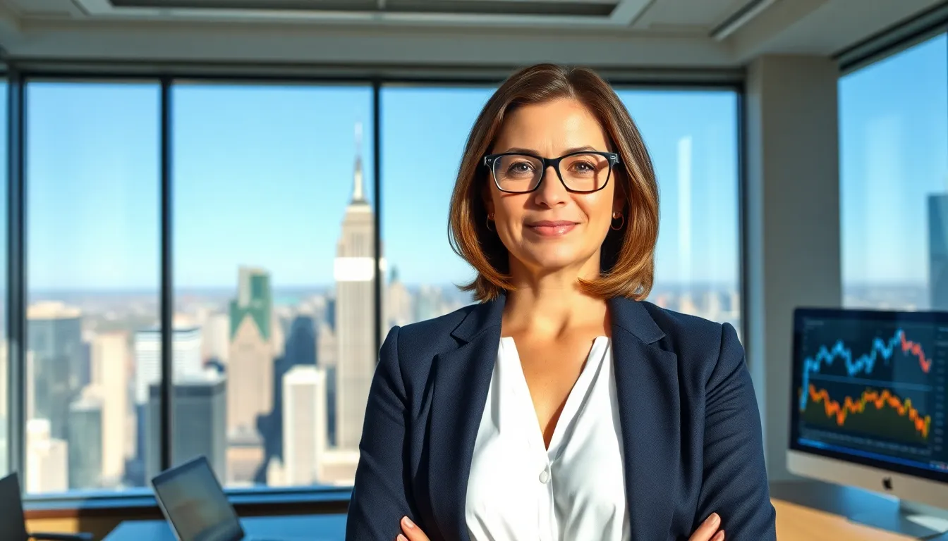 Rebecca Applewhite in a modern office, symbolizing cryptocurrency innovation.