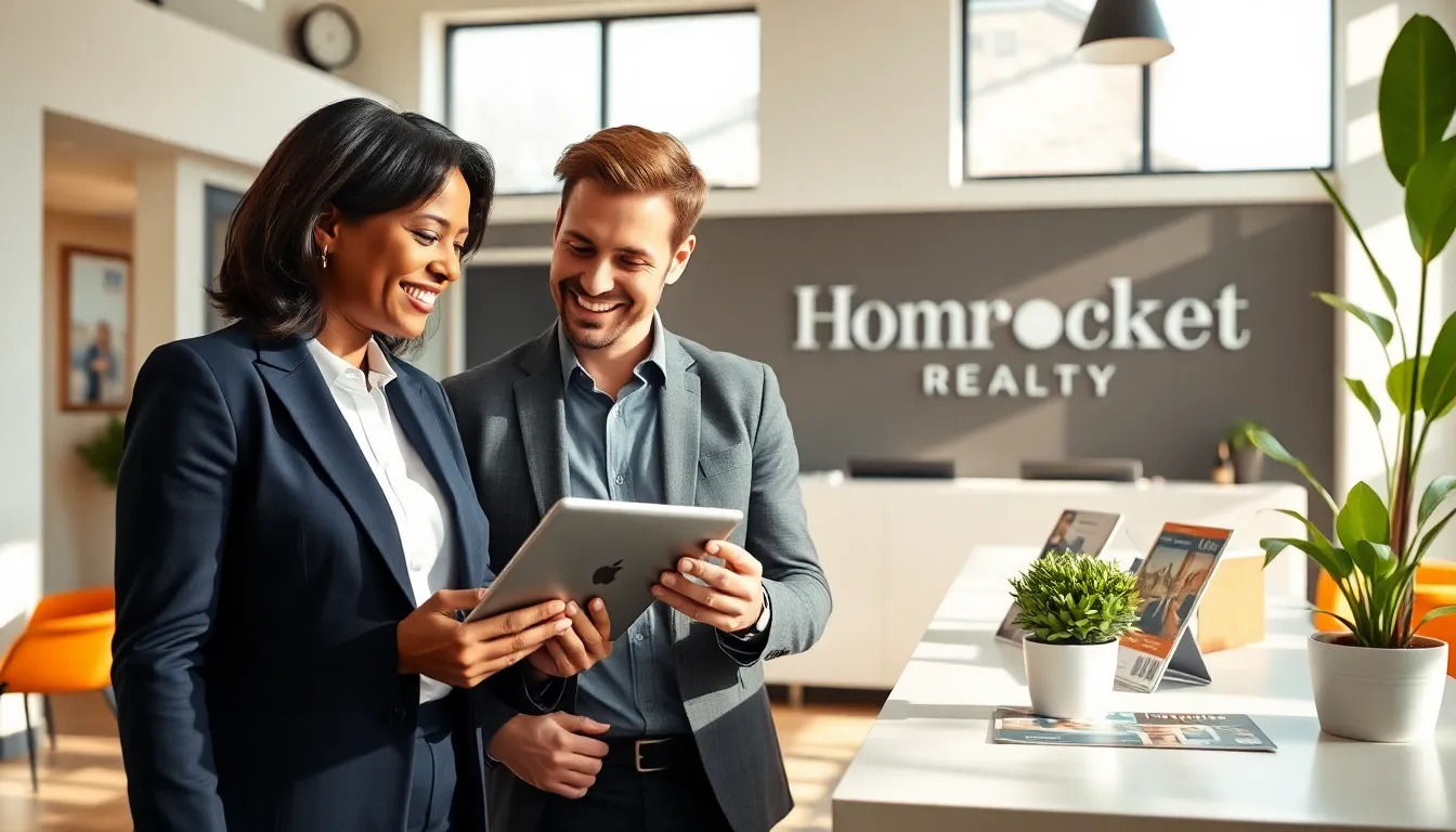 a real estate agent consulting with a client in a modern office.