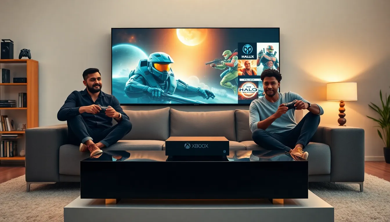 diverse group gaming together with an Xbox Series X in a modern setting.
