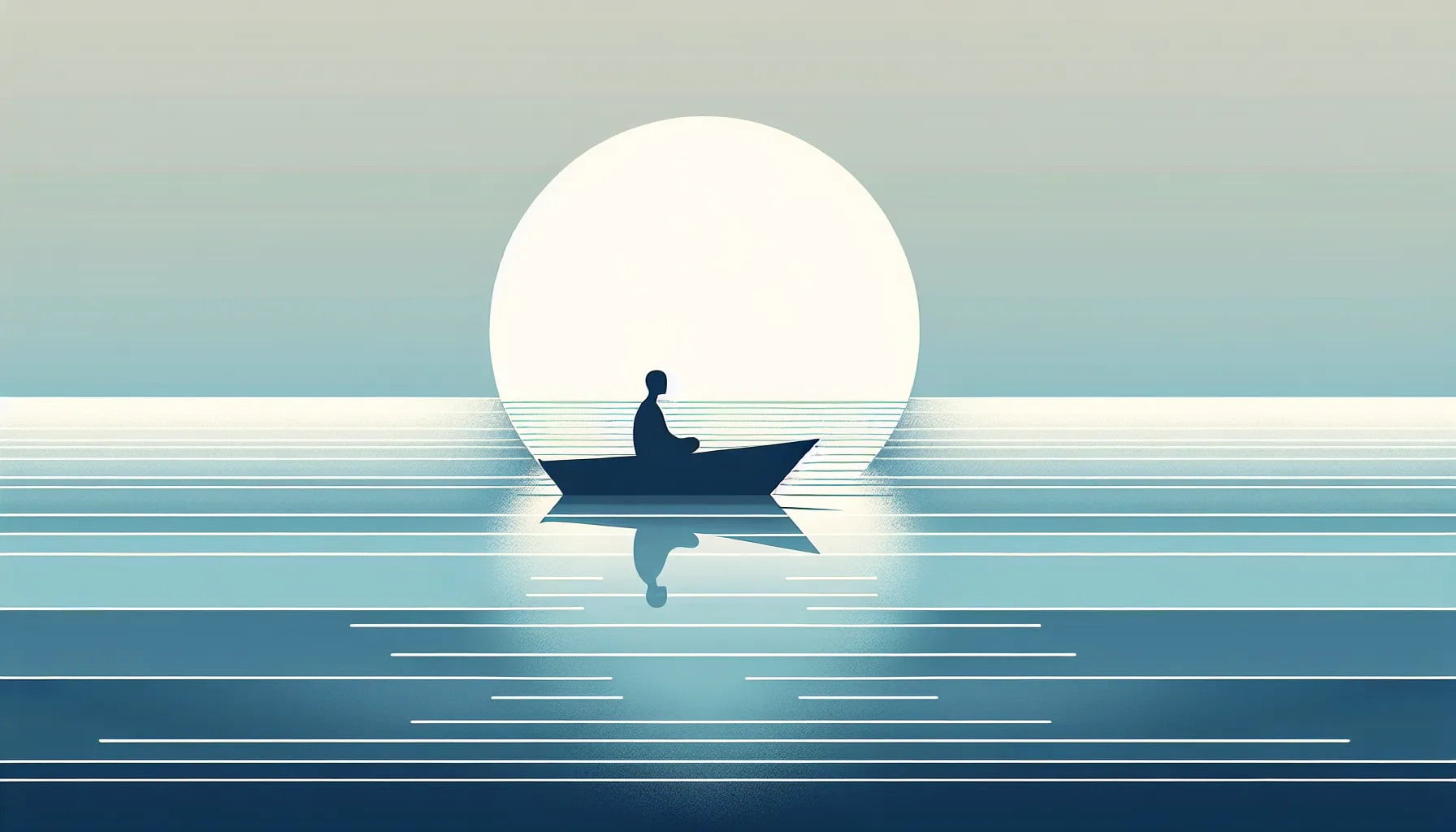 A solitary person sitting in a small boat on calm water.