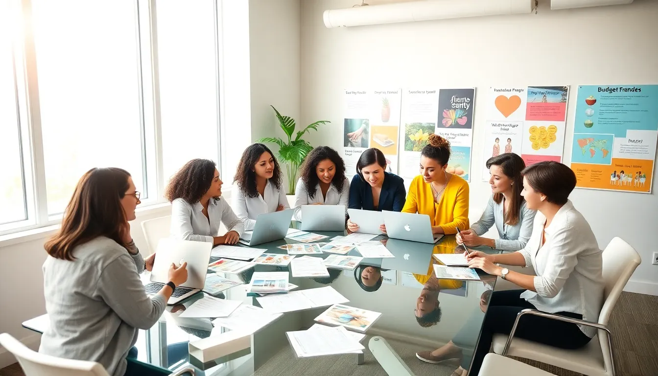 diverse event planners collaborating in a modern office.