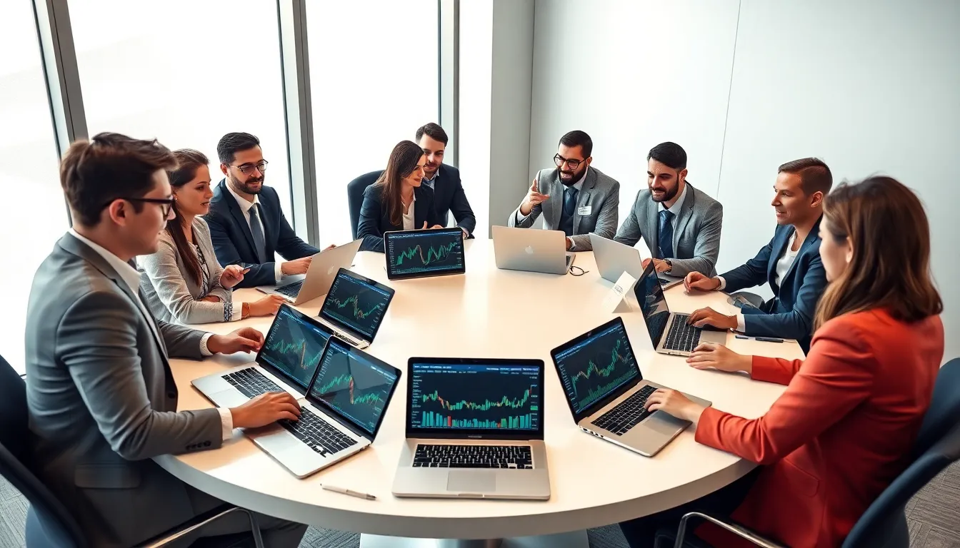 diverse team discussing cryptocurrency in a modern office.