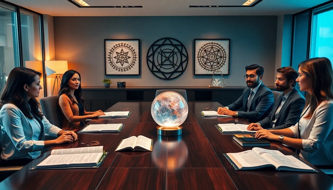 diverse team discussing Countessokkulte in a modern office.