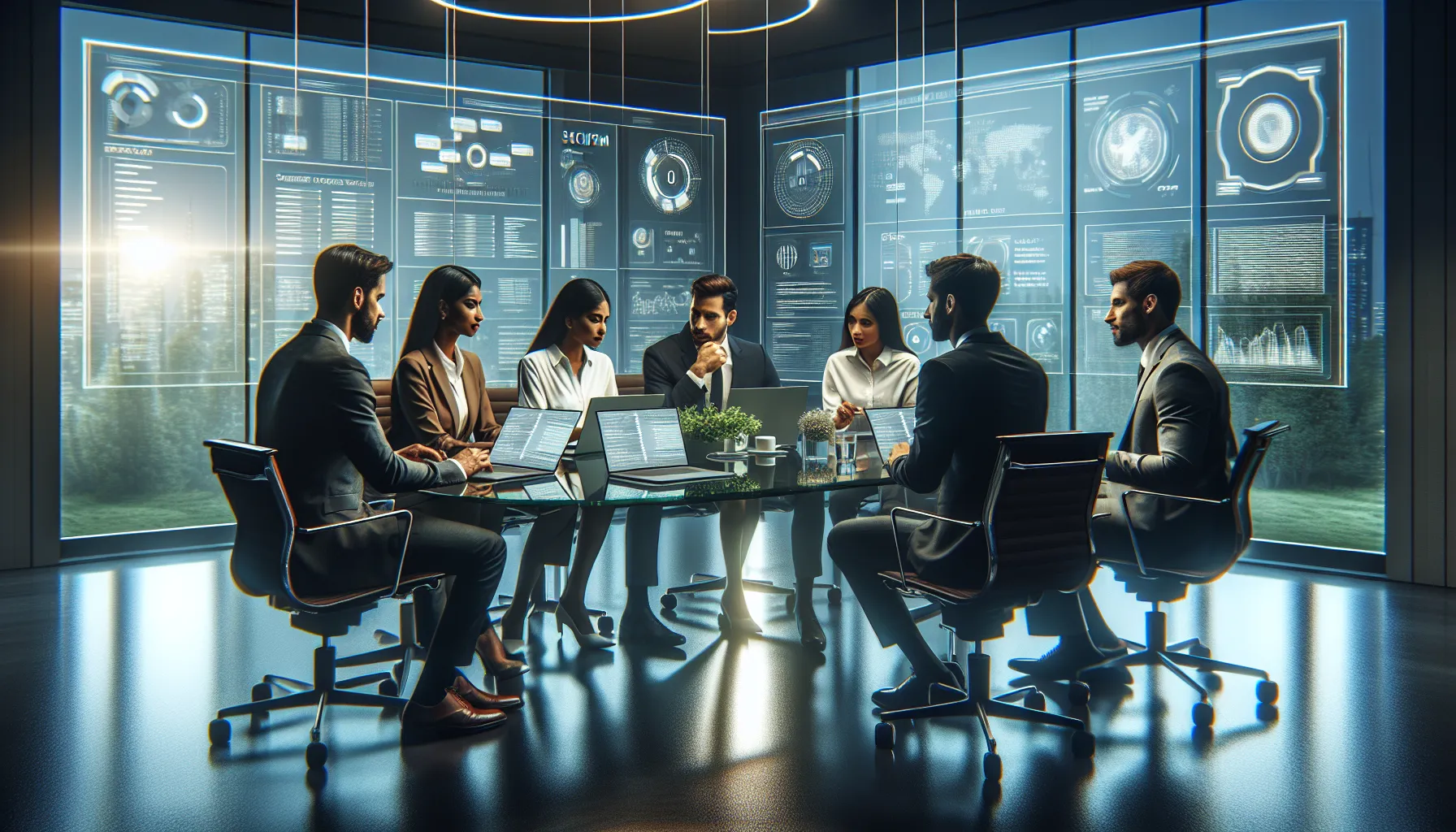 IT professionals collaborating on software patching in a modern office.