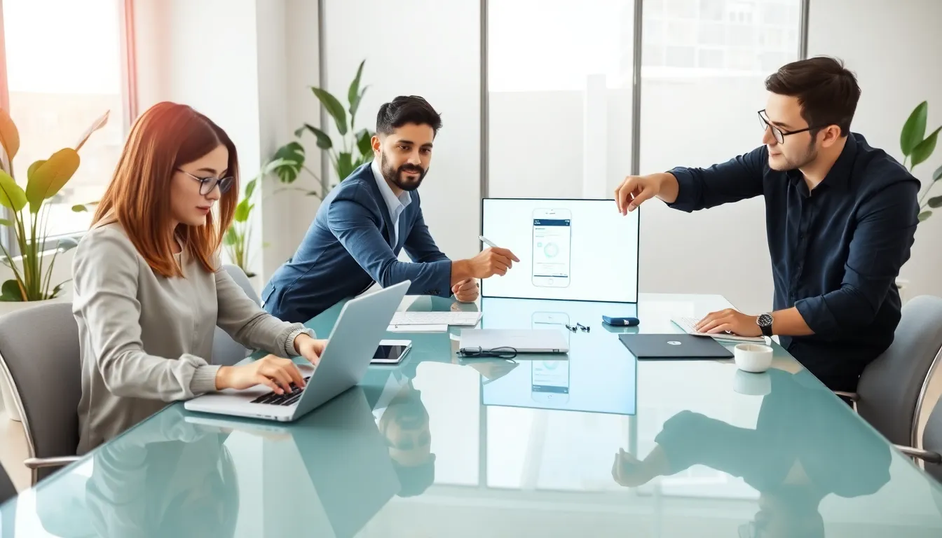 diverse software development team collaborating in a modern office.