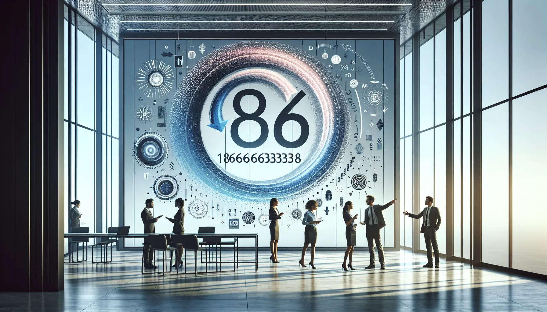 Professionals discussing numerology interpretations in a modern office.