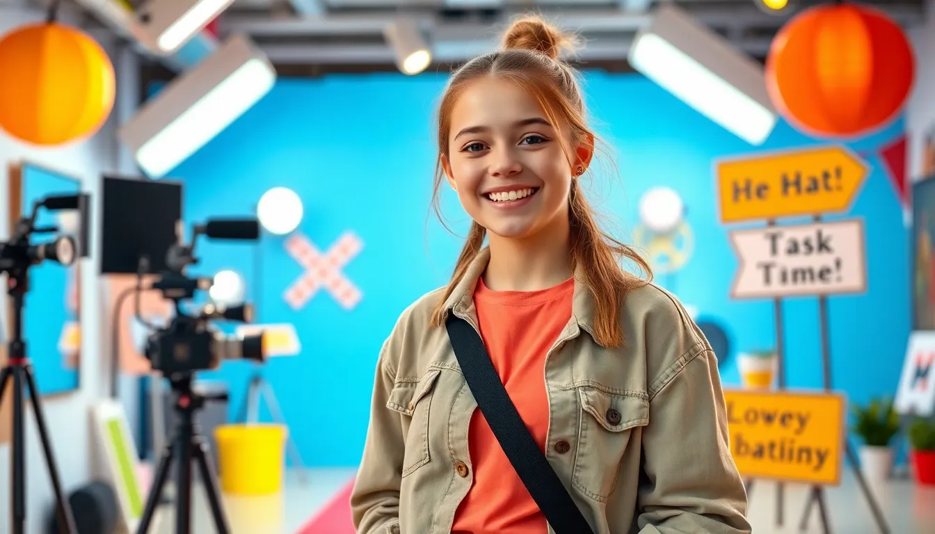 young social media creator in a vibrant studio.