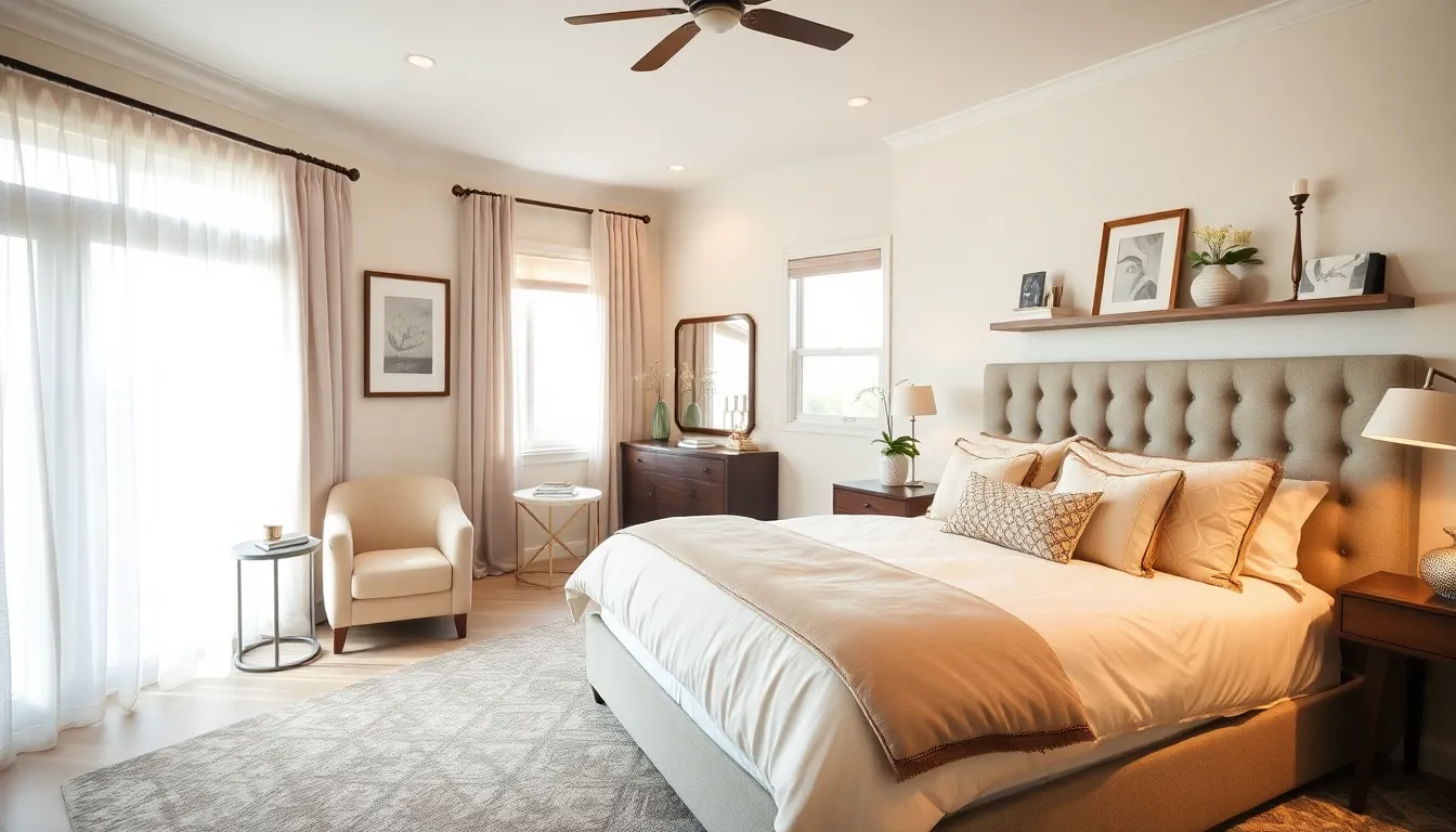 a tranquil master bedroom sanctuary with a cozy bed and soft decor.