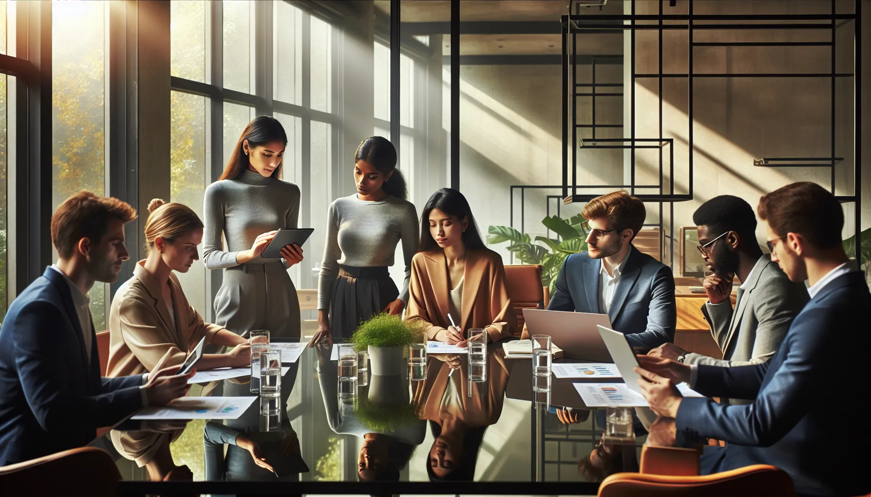 diverse team collaborating in a modern office environment.