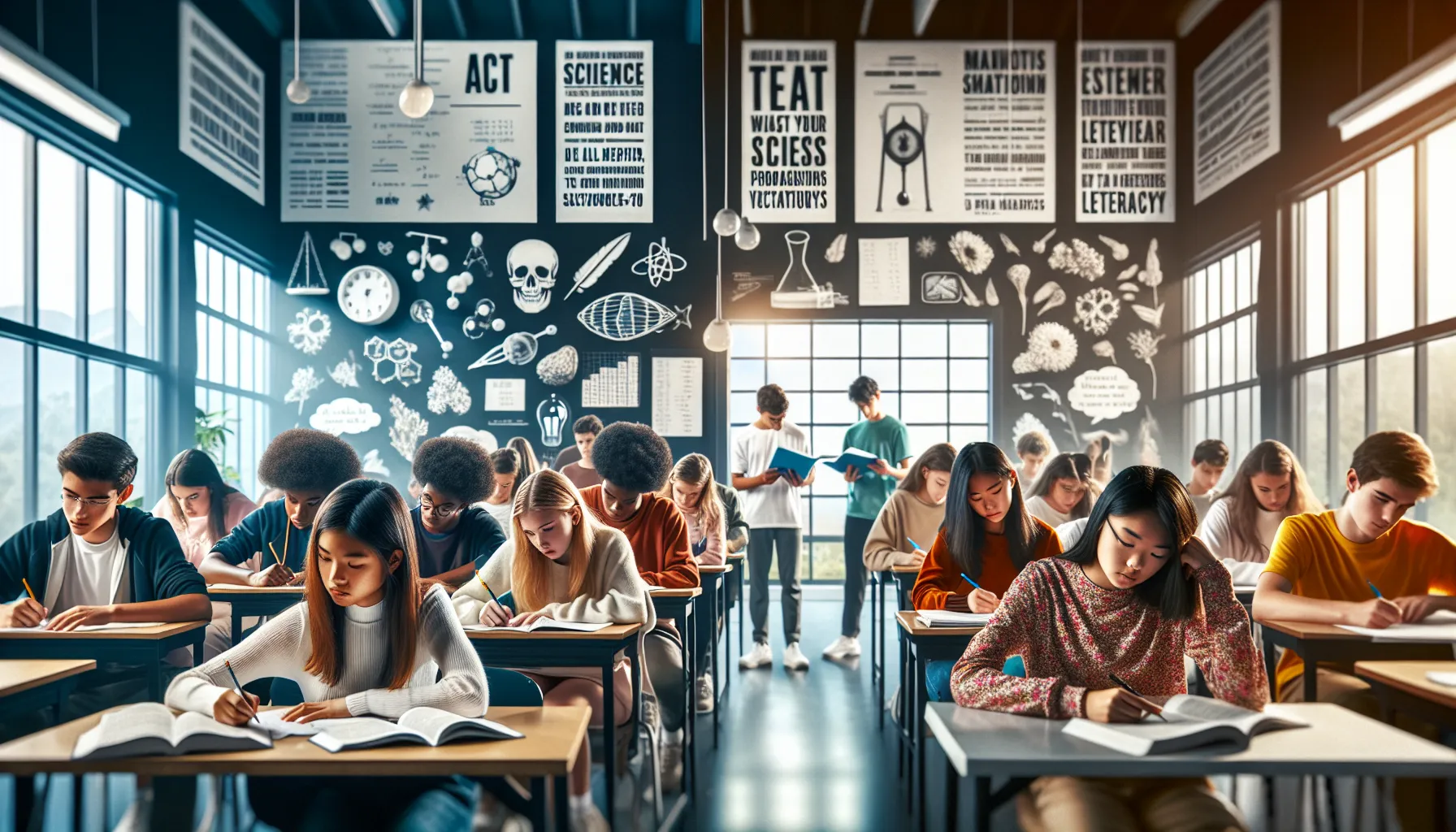 students preparing for the ACT and SAT in a modern classroom.