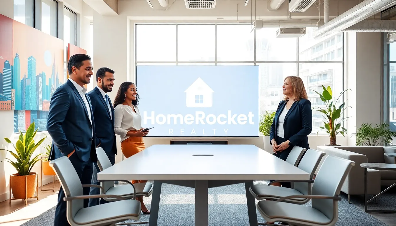 diverse real estate professionals collaborating in a modern office.