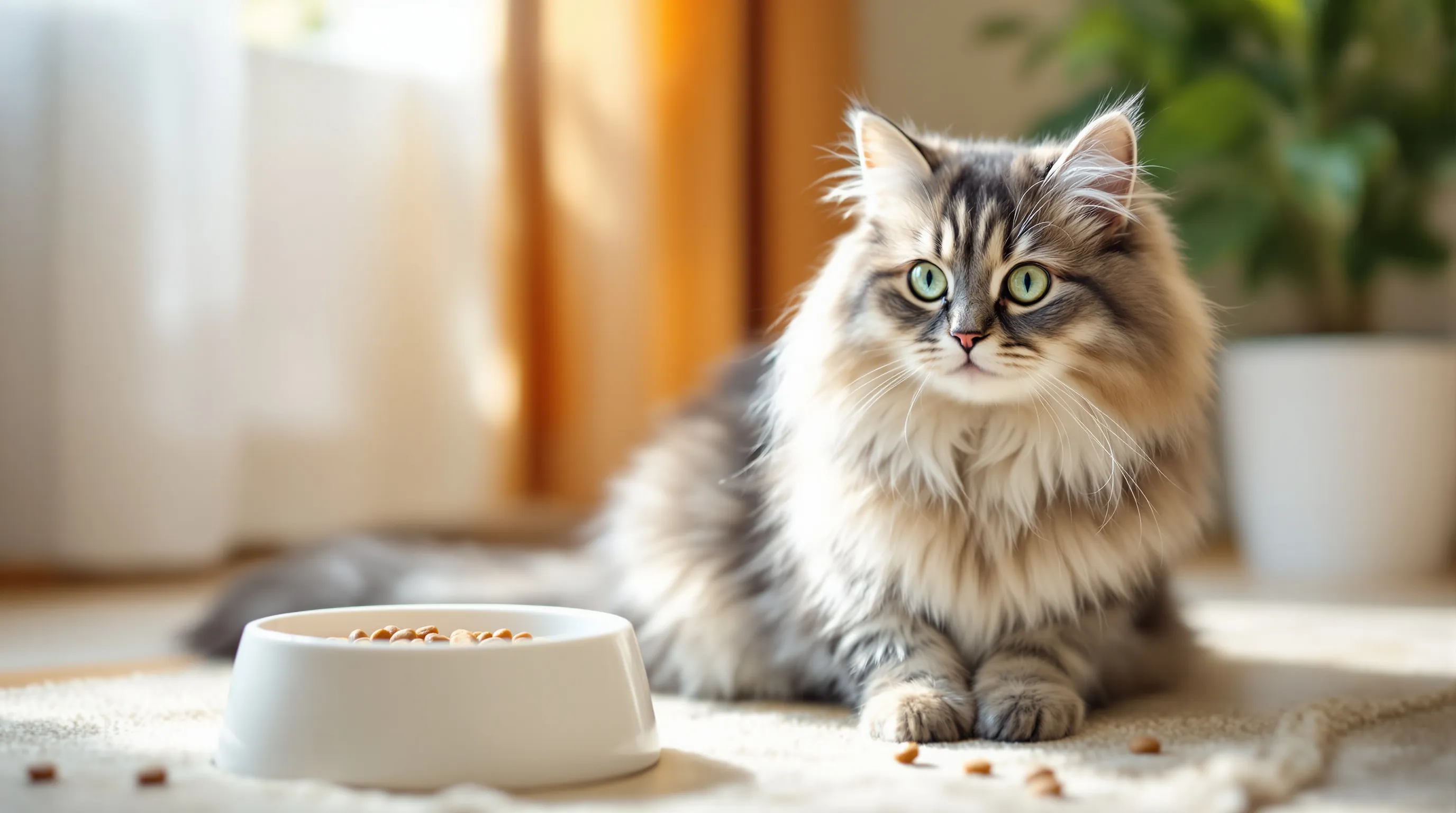 Common Cat Health Issues and Early Warning Signs to Watch For A Siberian cat looking concerned in a cozy living room.