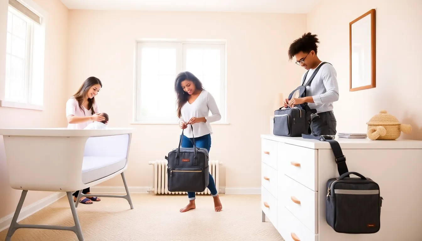 Modern nursery featuring stylish Eagles baby gear and engaged parents.