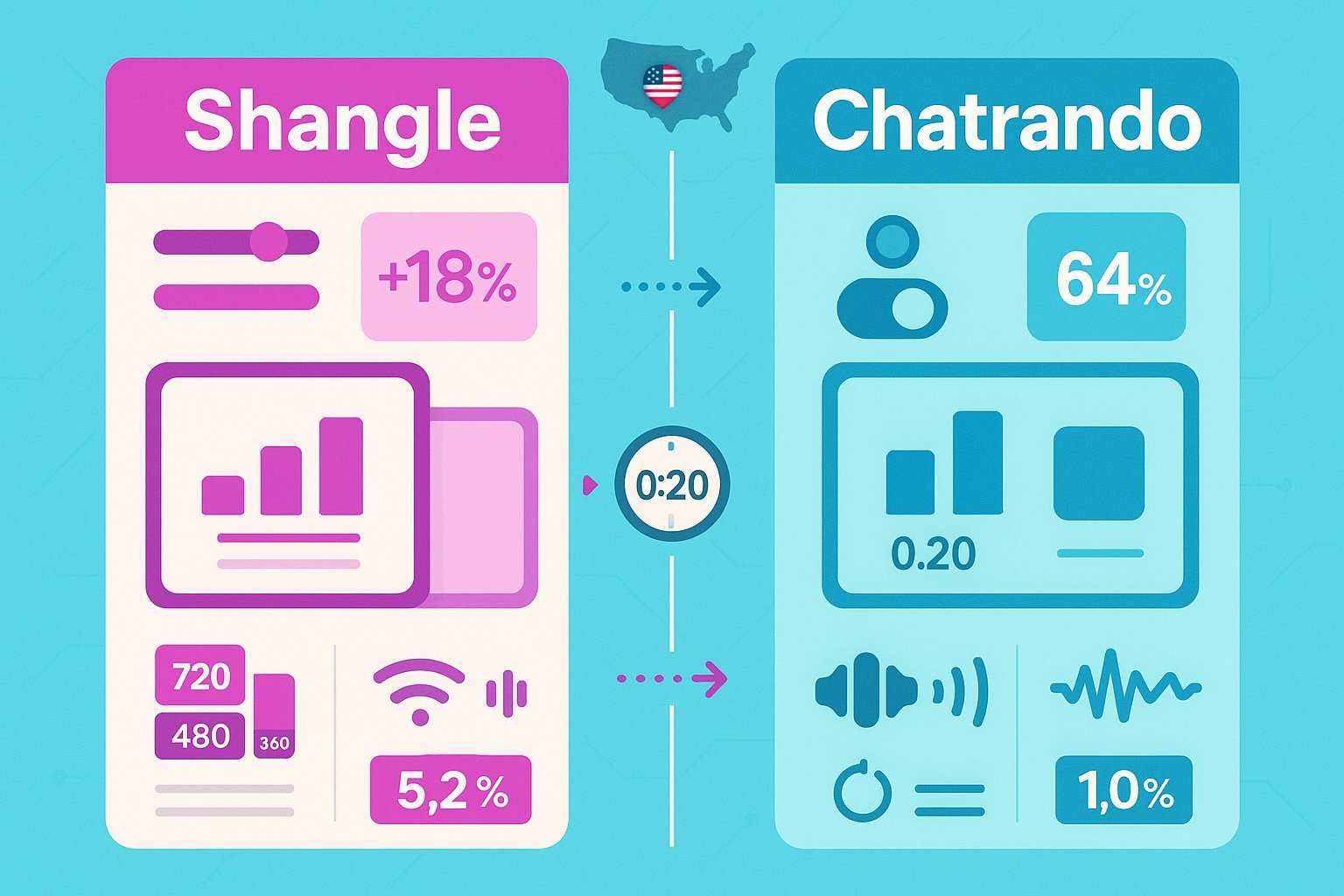 Two-column comparison infographic contrasting Shangle and Chatrando features and quality.