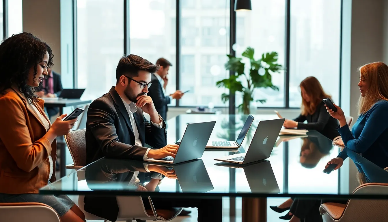 diverse professionals collaborating in a modern workspace.