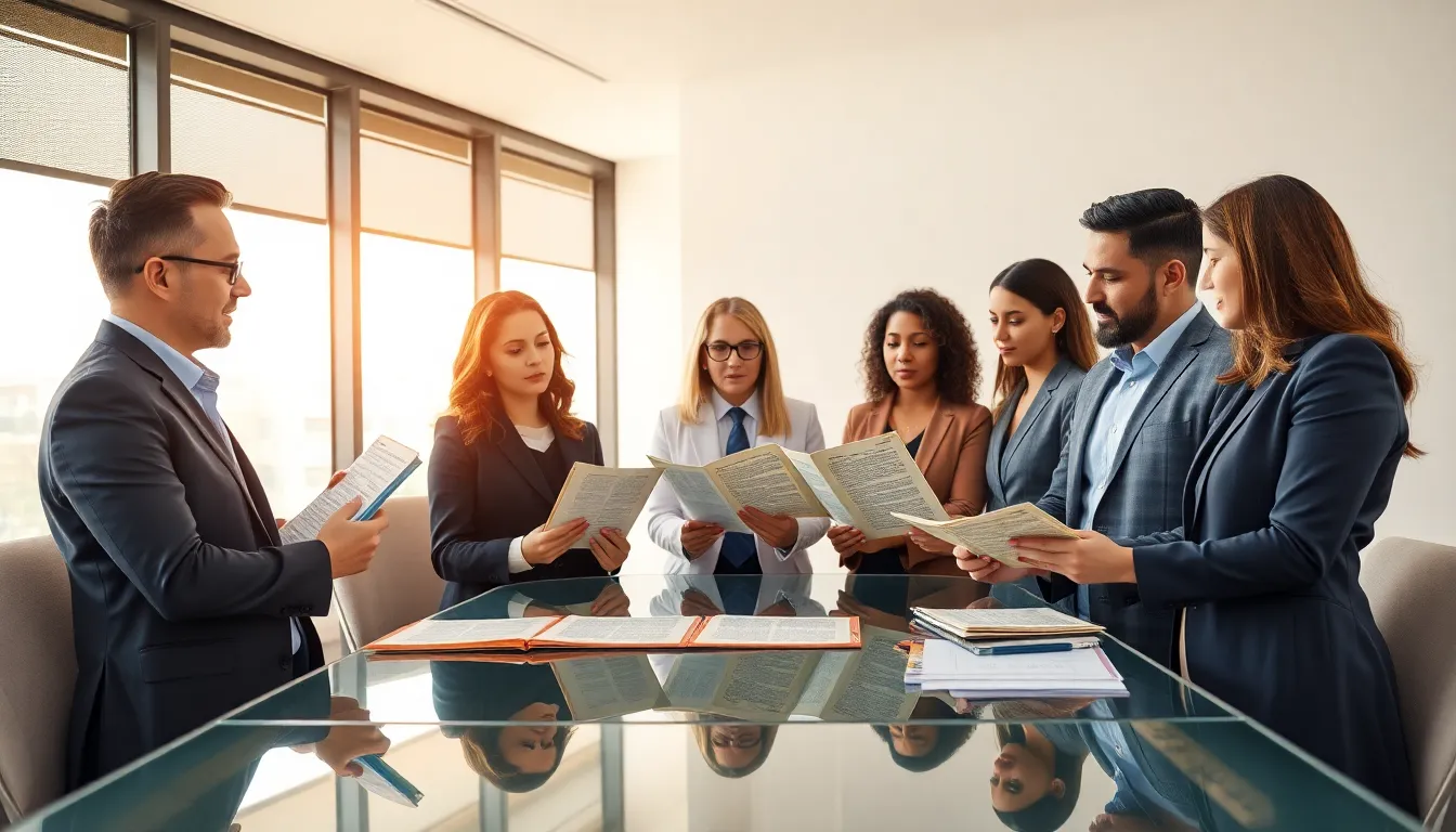 diverse team discussing Ηεσγοαλ in a modern office setting.